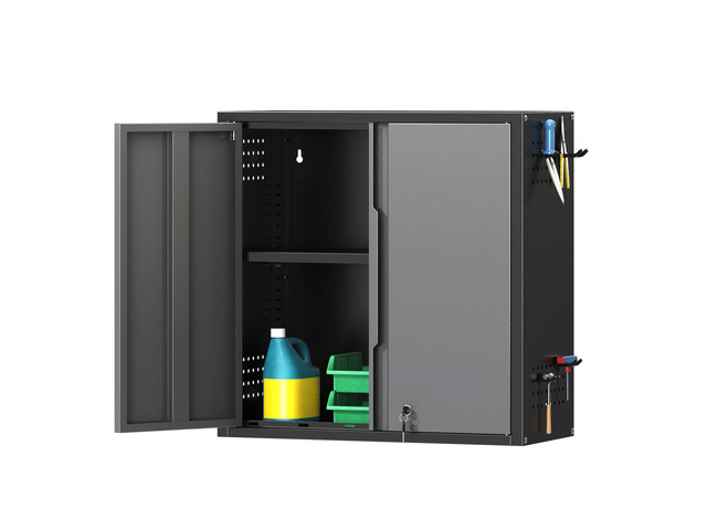 26' H Garage Wall Cabinet with Lockable Doors and Adjustable Shelf Metal Wall Cabinet for Garage Assembly Required (26' H Black)