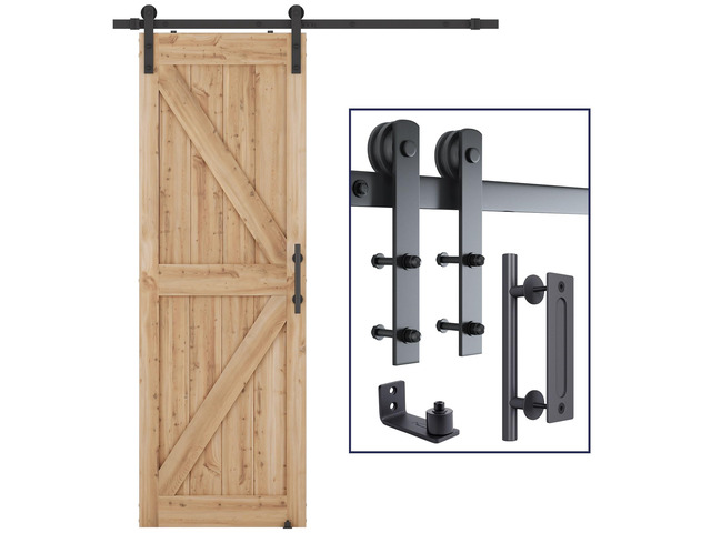 5.5 FT Heavy Duty Sturdy Sliding Barn Door Hardware Kit,Black (Whole Set Includes 1x Pull Handle Set & 1x Floor Guide) Fit 30'-33' Wide Door Panel...