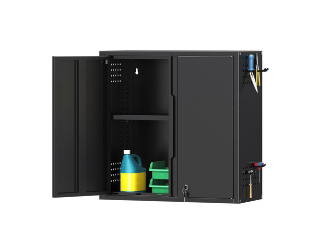 26' H Garage Wall Cabinet with Lockable Doors and Adjustable Shelf Metal Wall Cabinet for Garage Assembly Required (26' H Black)