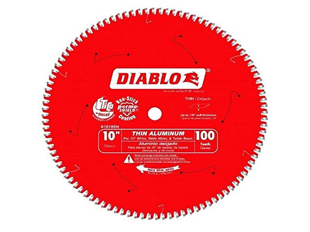 Saw Blade - 10' Diameter, 100 TCG Teeth, 5/8' Arbor for Thin Aluminum Cutting -.091' Kerf, -5 Degree Hook Angle.071' Plate, 6000 Max RPM - D10100N