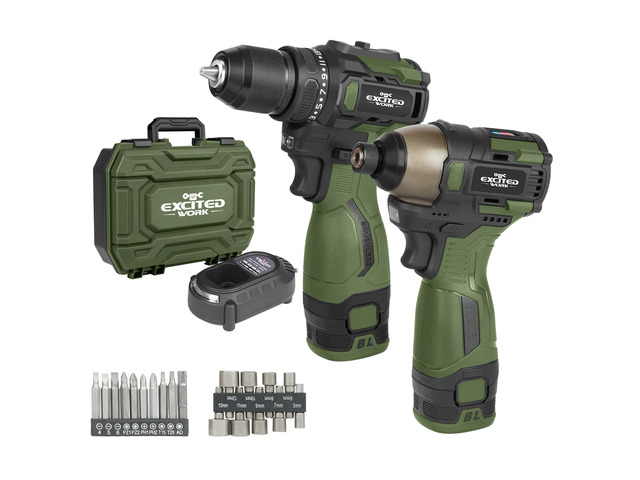17V Brushless Screwdriver Drill Set, 140Nm Cordless Impact Driver & 55Nm Electric Drill with 3 Adjustable Speed, 2 Batteries and Led Work Light