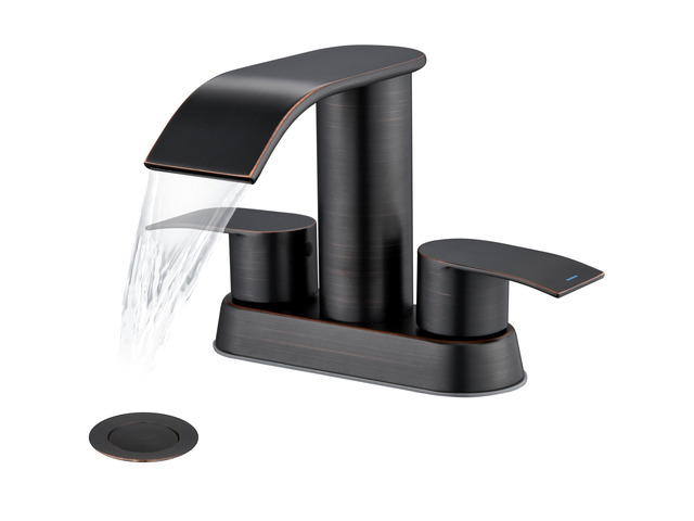 Waterfall Bathroom Sink Faucet Oil Rubbed Bronze 4 Inch Bathroom Sink Faucet for 3 Hole or 2 Hole, 2 Handle Waterfall Faucets with Pop up Drain,...