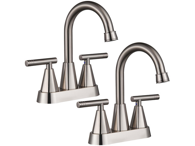 Brushed Nickel Bathroom Faucets, Centerset 4 Inch, 2 Pack Bathroom Sink Faucet with Pop Up Drain and Supply Hoses, 2 Handle Stainless Steel Faucet...