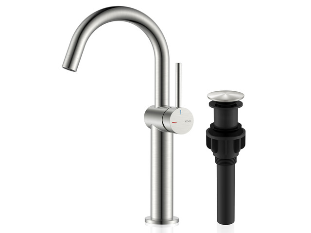 Brushed Nickel Vessel Sink Faucet Single Handle, Tall Bathroom Faucet Vessel Bowl Faucet with Pop Up Drain & Supply Lines, Lead-Free cUPC & NSF...