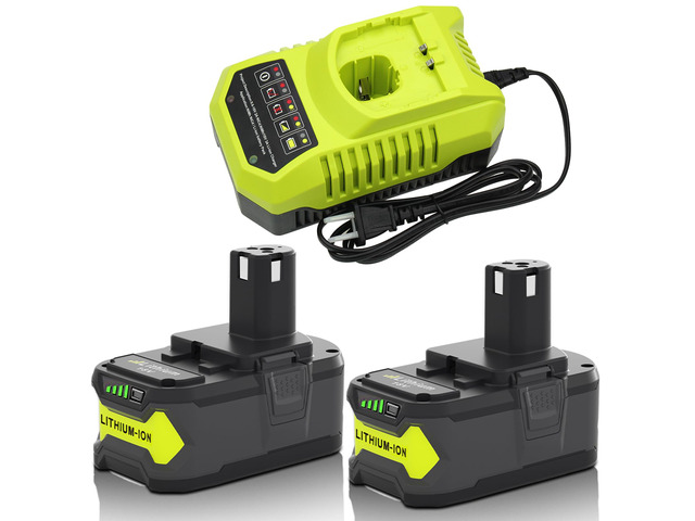 2 Packs 8Ah Replacement for Ryobi 18V Battery and P117 Charger(Green) Compatible with Ryobi 18 Volt Batteries P108 P189 P190 P109 P107 P105 P104...