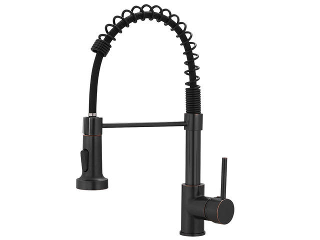 Oil Rubbed Bronze Kitchen Faucet, Commercial Single Handle Single Hole Bronze Kitchen Faucet with Pull Down Sprayer grifo para fregaderos de cocina