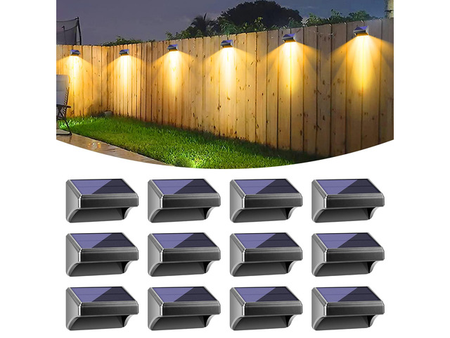 Solar Fence Lights, Fence Lights Fence Solar Lights Outdoor Waterproof Warm White & Color Glow LED Solar Lights for Backyard, Patio, Deck Railing,...