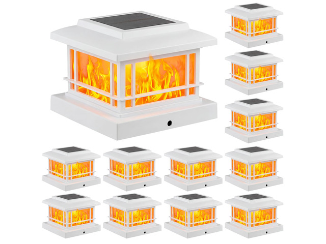 Flickering Flame Solar Post Cap Lights Outdoor, White Post Lights with 3 Color Temperature, Fits 3.5' 4' 4.5' 5' Wood/Vinyl Posts, IP64 Waterproof...