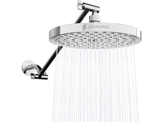 8' Round Rain Shower Head with 16' Shower Arm Shower Head & Extension Arm Combo, Height Adjustable, High Pressure Performance, Easy 1-Minute...