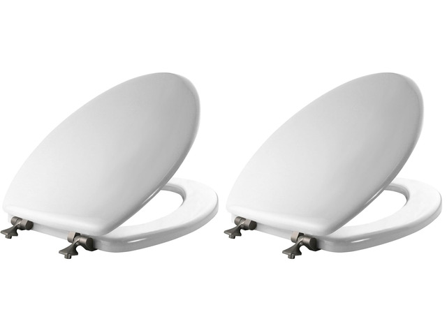 1844BNA 000 Toilet Seat with Brushed Nickel Hinges will Never Come Loose, ELONGATE, White - Brushed Nickel (Pack of 2)