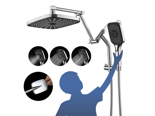12' High Pressure Rain/Rainfall Shower Heads With Handheld Spray Combo (3+1 Settings & Built-in Power Wash Mode), Double/Dual Shower Head With...