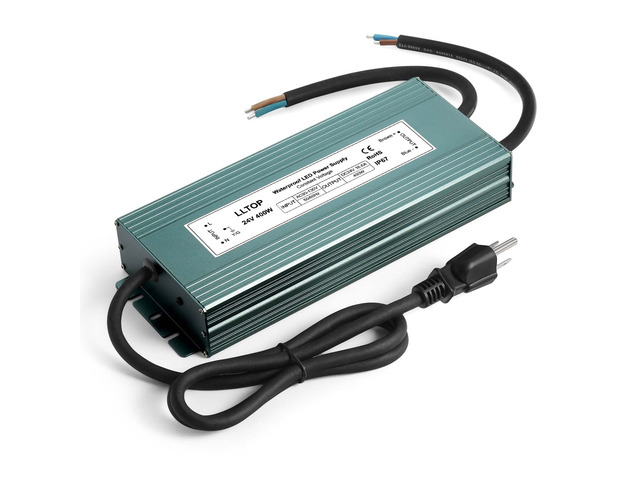 24V DC LED Driver Waterproof IP67 Power Supply 400W 16.6A AC100-264V Input, Ultra Thin, Aluminum Case, LED Low Voltage Transformer, For Indoor...