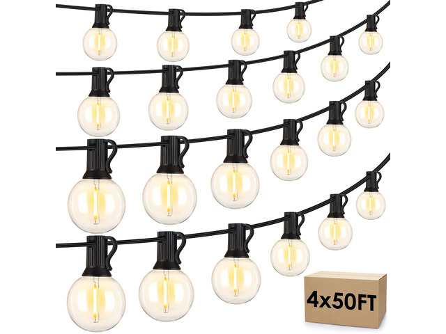 200Ft(4x50Ft) Outdoor String Lights, G40 Globe Patio Lights Connectable with 100+6 Waterproof LED Bulbs for Backyard Garden Porch-Black Wire