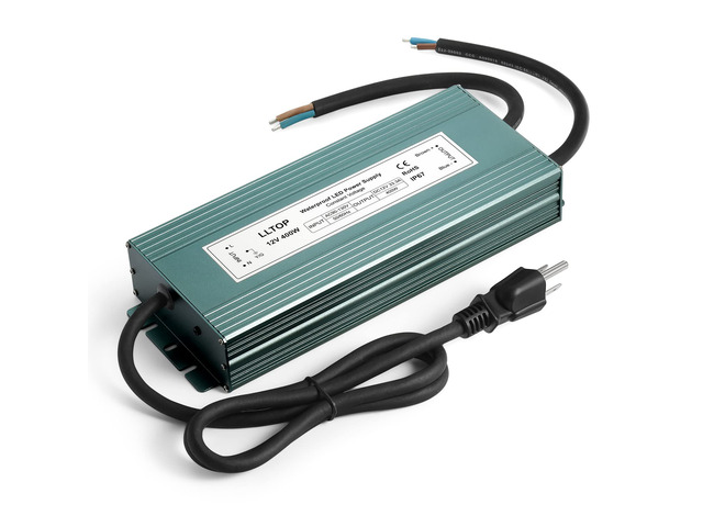 12V DC LED Driver Waterproof IP67 Power Supply 400W 33.3A AC100-264V Input, Ultra Thin, Aluminum Case, LED Low Voltage Transformer, For Indoor...