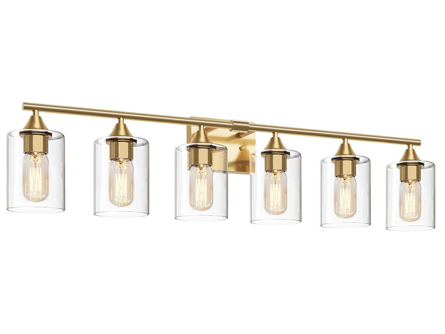 6-Light Gold Vanity Light,Bathroom Light Fixtures,Modern Brushed Brass Gold Wall Sconce Lighting,Bathroom Wall Lamp for Mirror Bedroom Living Room...