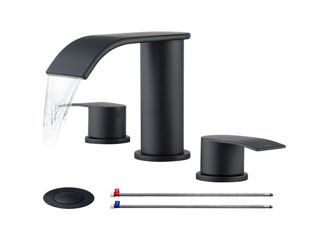 Black Bathroom Sink Faucet 3 Hole - 8 Inch Vanity Faucets Lavatory Utility Faucets Centerset - 2 Handle Restroom Modern Matte Black Bathroom Faucet...