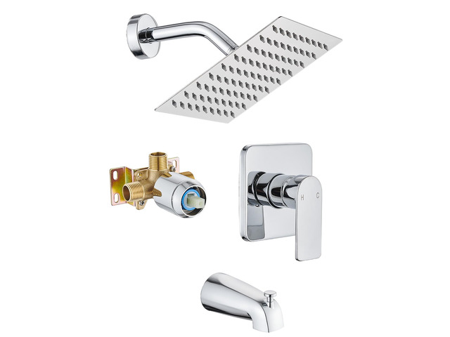Tub Shower Faucet Set With Head & Spout Chrome