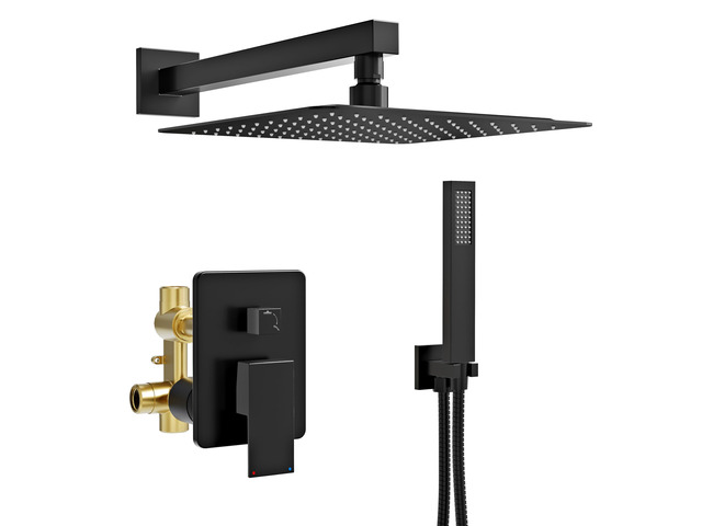 Black Shower System, Wall Mounted Shower Faucet Set with Valve, 10-Inch Rainfall Shower Head with Handheld Combo Spray, 59'' Long Shower Hose and...