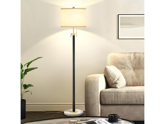 Floor Lamp for Living Room Adjustable Tall Standing Lamp, 3-Way Dimmable Floor Lamp for Bedroom Office, Black Gold Lamp with Marble Base and White...