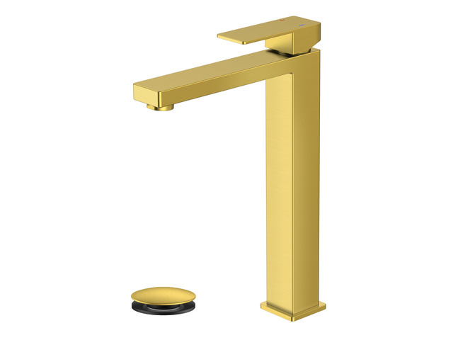 Vessel Sink Faucet Single Hole, Brushed Gold Tall Bathroom Faucets Modern Tall Single Handle Space Saving Design, with Pop up Drain for Basin Bowl...