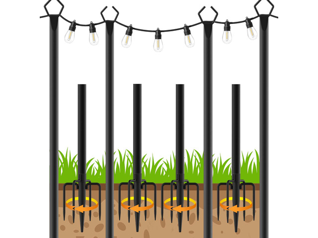 4 Pack String Light Poles,10 Ft Light Poles for Outside String Lights,Outdoor Lights Pole with Fork,Metal Poles Stand for Patio Deck Backyard