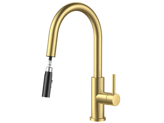 Kitchen Faucet with Hidden Pull Down Sprayer, Gold Single Handle Lead-Free, Stainless Steel, High Arc Sink Faucet with Deck Plate, 1 or 3 Hole...