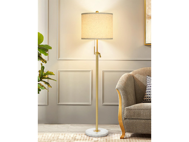 55-67' Adjustable Floor Lamp, Anti-tip Base, 3Way Bulb, Pull Chain Dimmable Standing Lamp for Living Room, Gold Tall Pole Lamp for Bedroom Office...