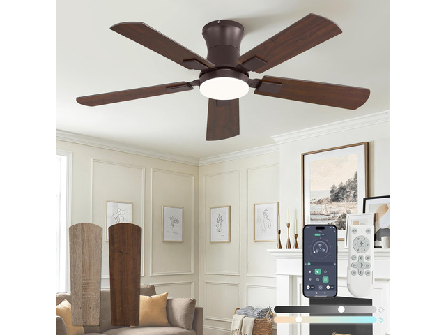 42 inch Ceiling Fan with Light, Low Profile, App & Remote Control Flush Mount, Stepless Dimming LED Light, Quiet Reversible DC Motor, Memory...