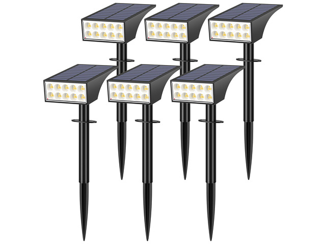 Solar Spot Lights Outdoor, IP65 Solar Spotlights Warm White, 6 Pack IP65 Waterproof, Auto On/Off LED Powered Yard Garden Flood Solar Light for...