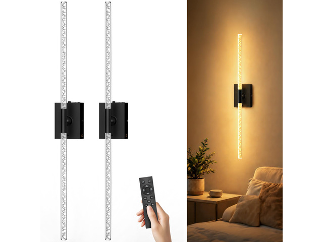 Battery Operated Wall Sconces Set of 2, 10000mAh, Black Bubble wireless crystal wall lights rechargeable with Remote & 360° Rotate, 31.5' Wall Lamp...