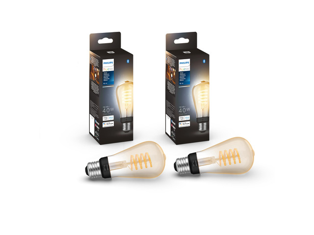 Smart 40W ST19 Filament LED Bulb - White Ambiance Warm-to-Cool White Light - 2 Pack - 550LM - E26 - Indoor - Control with Hue App - Works with...