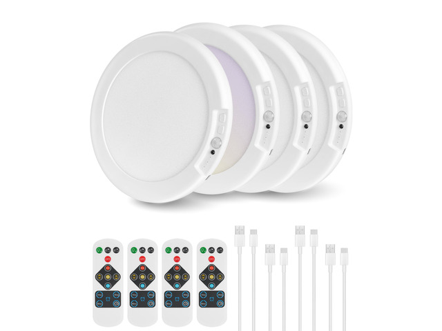 4 Pack Rechargeable Motion Sensor Ceiling Lights with Remote, Wireless Ceiling Light Battery Operated, Magnetic, 3CCT, Dimmable Shower Light,...