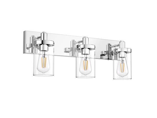 Chrome Vanity Light for Bathroom 3 Light Farmhouse Bathroom Lights Fixtures Over Mirror with Clear Glass Shade(Exclude Bulb)