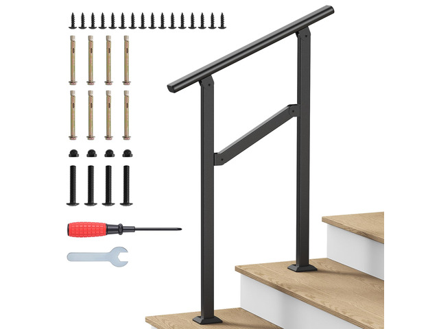 Hand Rails for Outdoor Steps 2-5 Steps Wrought Iron Handrails Stair Railing for Porch, Home, Garden, Indoor, Staircase Handrails for Wooden,...