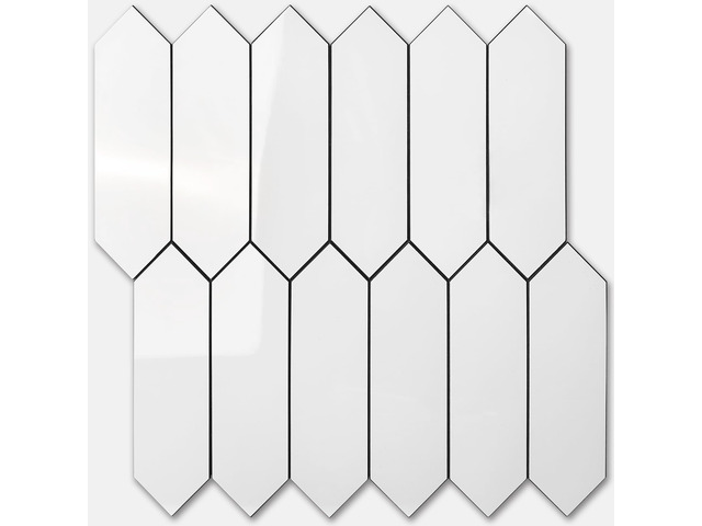 Glossy White Backsplash Tile Peel and Stick, 12.8 x 12.8 Inch 10 Sheets Long Hexagon PVC Self Adhesive Mosaic Wall Tiles Stick on Backsplash for...