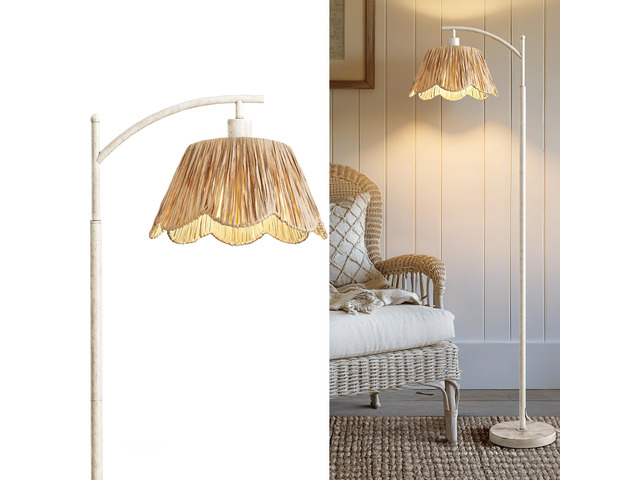 Farmhouse Floor Lamps for Living Room, Boho Floor Lamp for Bedroom with Foot Switch, Rattan Floor Lamp for Reading with Hand-Woven Shade, Antique...