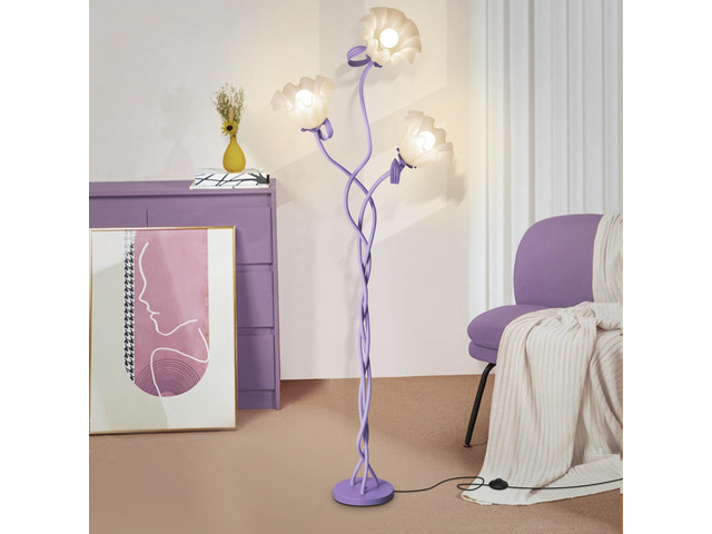 Flower Standing Lamp for Bedroom, Cute Corner Floor Lamp with Flexible Gooseneck, 3 Light Floor Reading Lamp with 3 Color Temperatures, Bulbs...