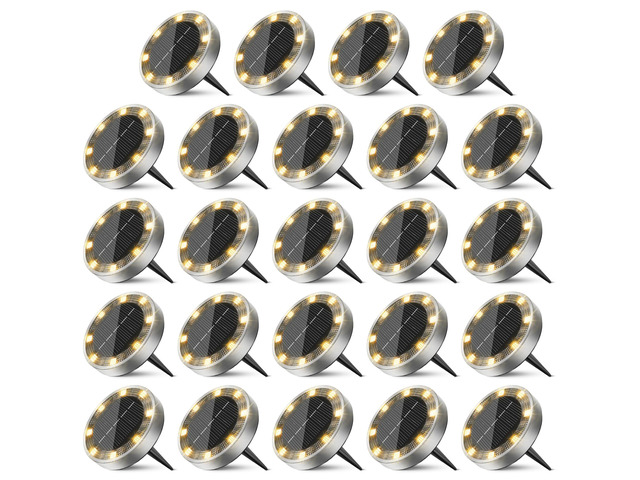 24 Pack Solar Lights Outdoor Waterproof, 8 LED Solar Ground Lights Flat Solar Disc Light Landscape Lighting for Pathway Garden Yard Walkway...