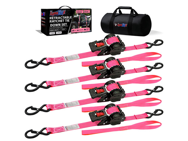 Retractable Ratchet Straps 1' x 13 Ft, Bolt-On, 1,800 Lbs, 4 Pack Heavy Duty Tie Downs, Auto Retract, Secure Cargo, For Trucks, Trailers,...