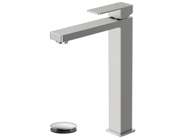 Vessel Sink Faucet Single Hole, Brushed Nickel Tall Bathroom Faucet Modern Tall Single Handle Space Saving Design, with Pop up Drain for Basin Bowl...