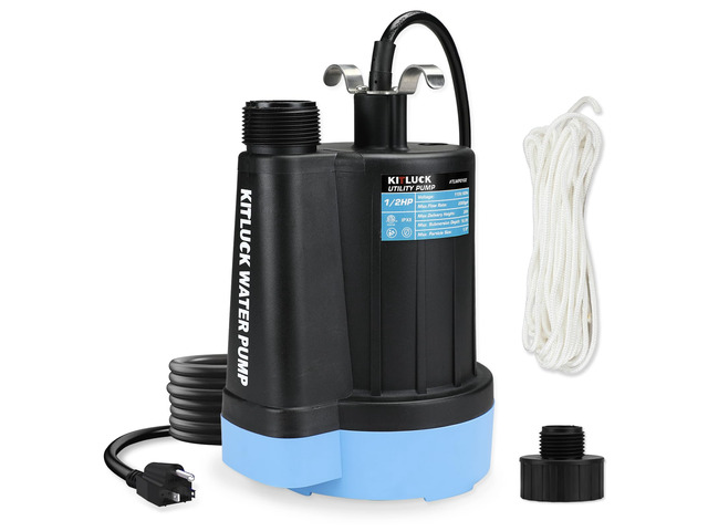 Submersible Water Pump, 1/2HP Thermoplastic Sump Pump, Portable Utility Pump with 10ft Cord, Hose Adapter, 2000GPH High Flow Water Removal for...