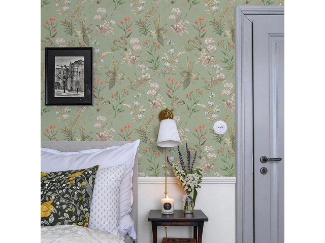 Vintage Floral Peel and Stick Wallpaper 1200' x 17.3' Sage Green Botanical Contact Paper, Self Adhesive Removable Wall Paper, Renter Friendly,...