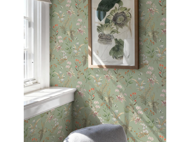 Vintage Floral Peel and Stick Wallpaper 480'x17.3' Sage Green Botanical Contact Paper, Self Adhesive Removable Wall Paper, Renter Friendly, Bedroom...
