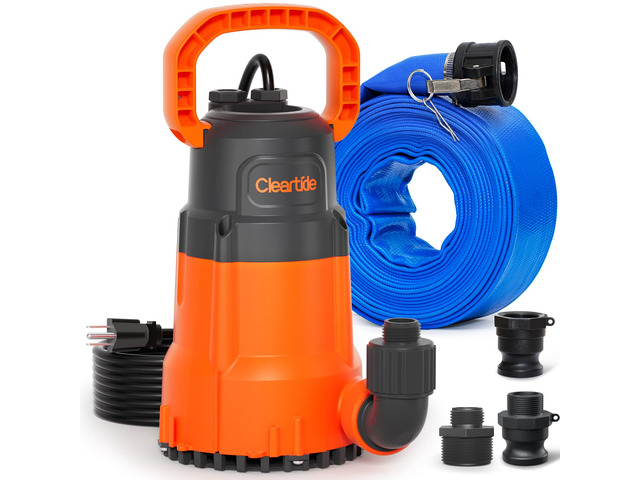 Submersible 1/2HP Utility Water Pump with 25 Drain Hose, 3060 GPH Sump Pump, Portable Plug and Work for Pond, Garden Watering, Pool or Hot Tub...
