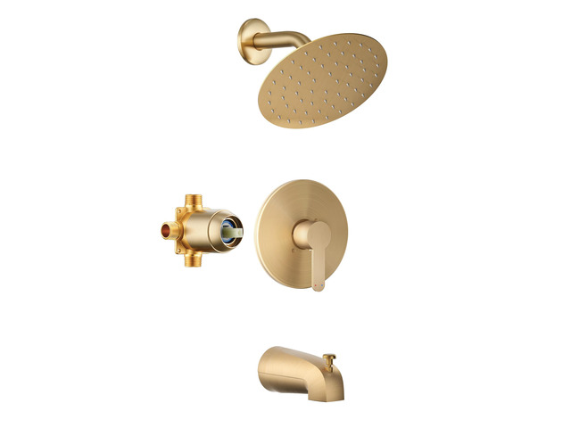 Tub Shower Faucet Set, 8' Rain Shower Head & Spout, Brushed Gold All-Metal Rainfall Gold Showerhead and Bathtub Spout, Single-Handle Tub...