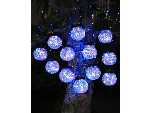 Solar Lights Outdoor Waterproof 12-Pack, Solar Powered Hanging Lantern Cracked Glass Hanging Globes for Yard Decor Christmas Decoration, Shepherd...