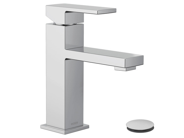 Revyl Chrome One-Handle Single Hole Modern Bathroom Sink Faucet with Optional Deckplate and Spring Loaded Drain Assembly, 84771