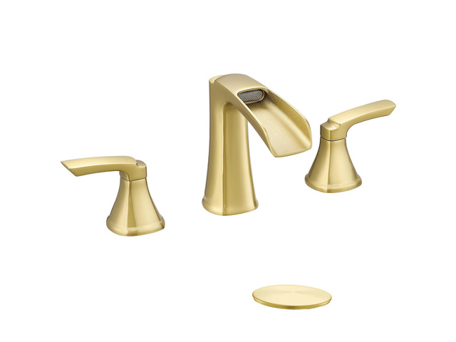 Waterfall 8 Inch Bathroom Faucet 3 Hole, Polished Brushed Gold Widespread Two-handle Bathroom Sink Faucet, Lead-free Brass Faucet for Bathroom Sink...