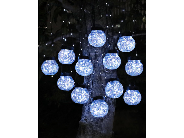Solar Lights Outdoor Waterproof 12-Pack, Solar Powered Hanging Lantern Cracked Glass Hanging Globes for Yard Decor Christmas Decoration, Shepherd...