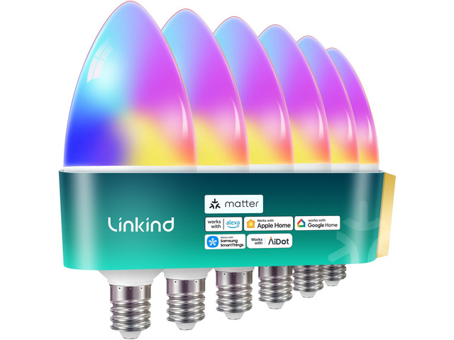 Matter E12 Led Bulb, Candelabra Color Smart Light Bulbs, 6 Pack Works with Alexa/Apple Home/Google Home, Chandelier Light Bulbs, Music Sync, 104...